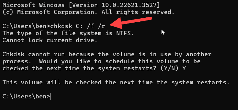 Configuration d'une analyse de démarrage CHKDSK sous Windows
