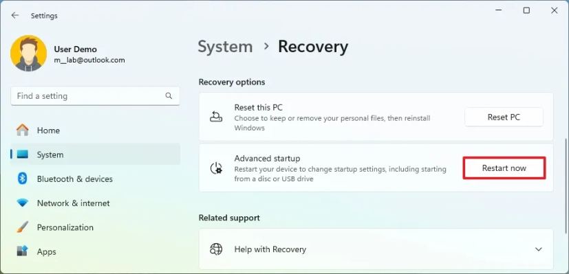 Démarrage avancé de Windows 11