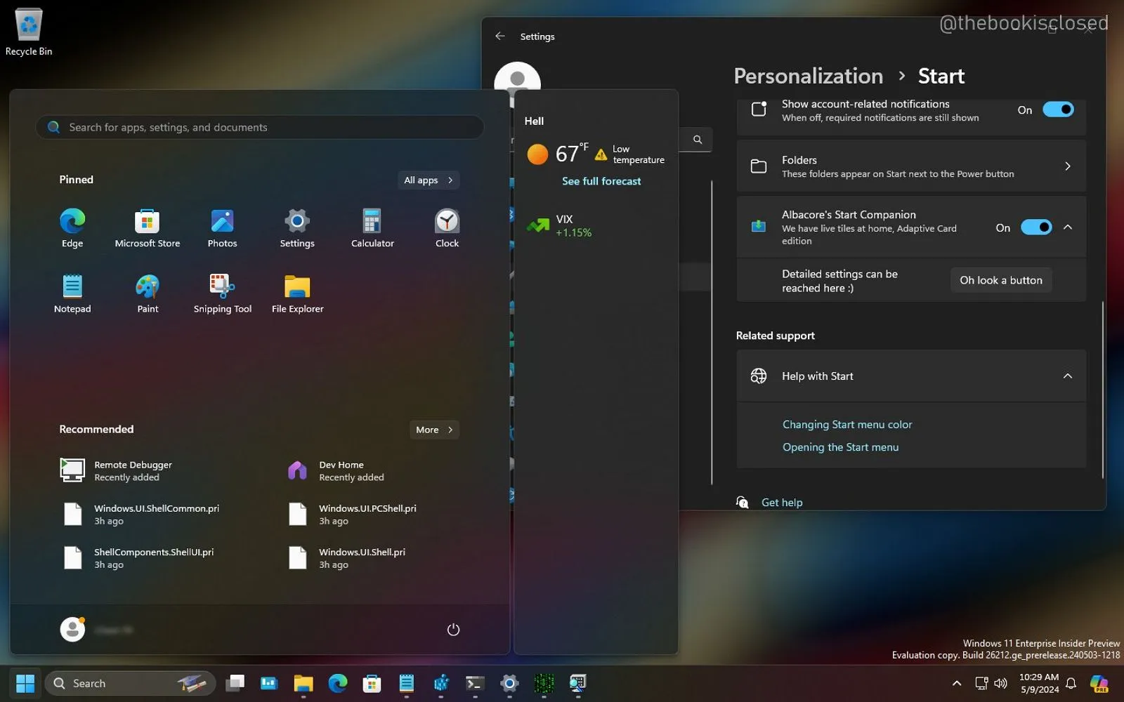 Windows 11 pour apporter des widgets flottants de type Live Tiles au menu Démarrer (build 26212)