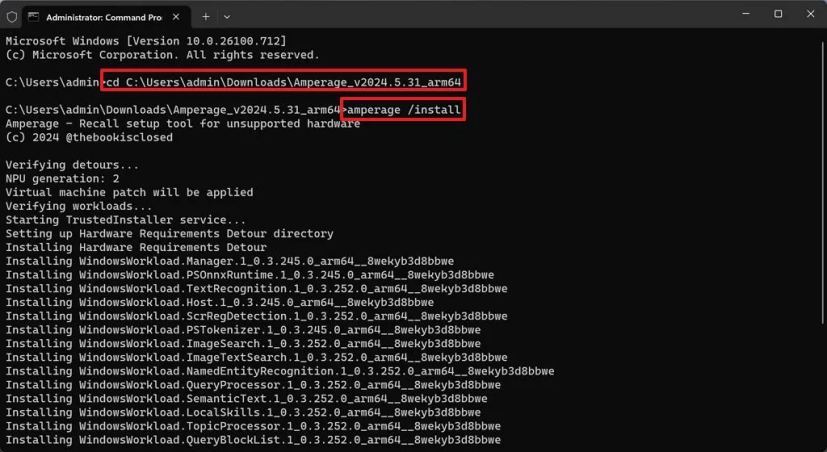 Installer Recall AI avec l'outil Ampérage