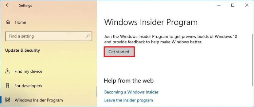 Paramètres du programme Insider de Windows 10