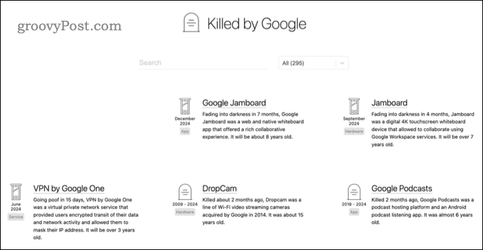 Le site Killed By Google