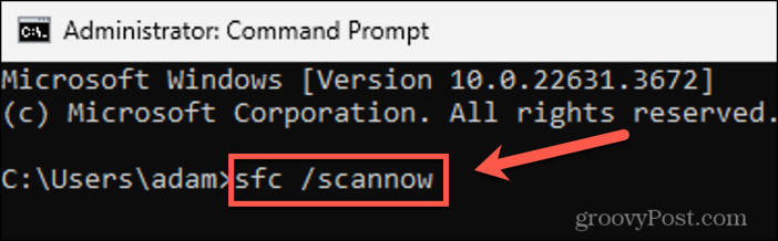 Commande Windows 11 SFC Scannow dans le terminal