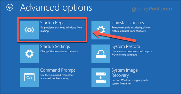 réparation de démarrage de Windows 11