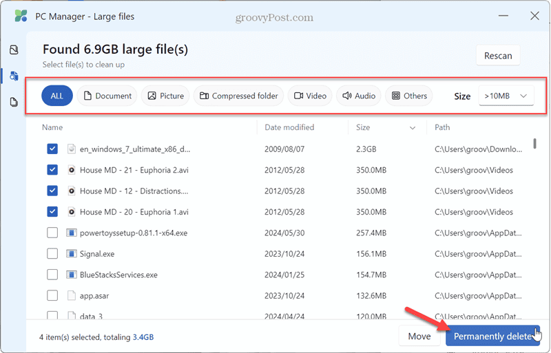fichier volumineux supprimé définitivement à l'aide de la gestion du PC sous Windows fichier volumineux supprimé définitivement à l'aide de la gestion du PC sous Windows