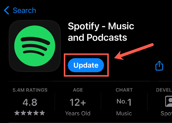 mise à jour de l'application Spotify