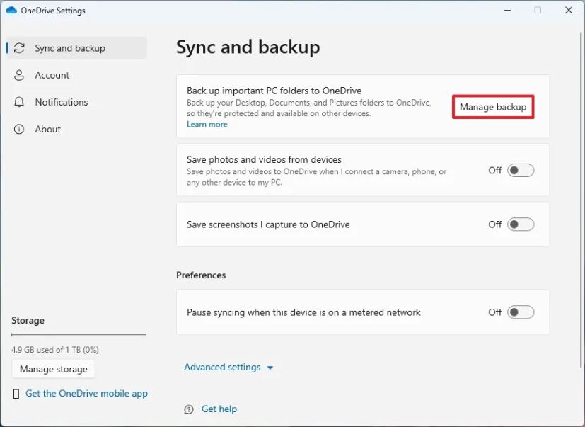 OneDrive gérer la sauvegarde