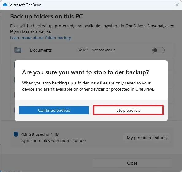 OneDrive arrêter la sauvegarde