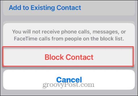 bloquer le message de vérification du contact