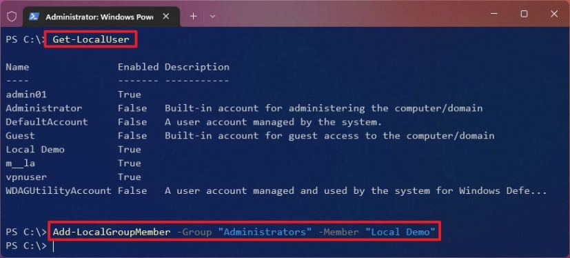 PowerShell de l'utilisateur à la commande administrateur