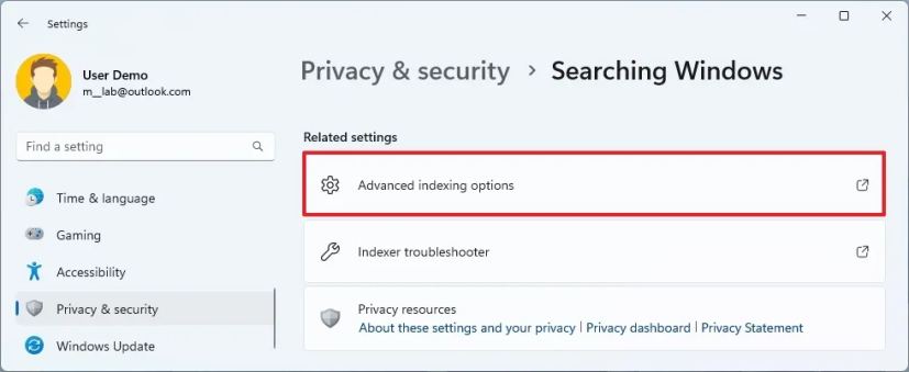Options d'indexation avancées