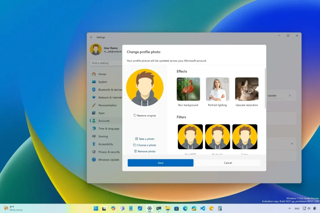 Windows 11 24H2 : Éditeur photo profil, Voice Access amélioré (Build 26231)