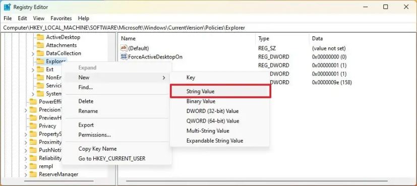 Paramètres du registrePageVisibility string