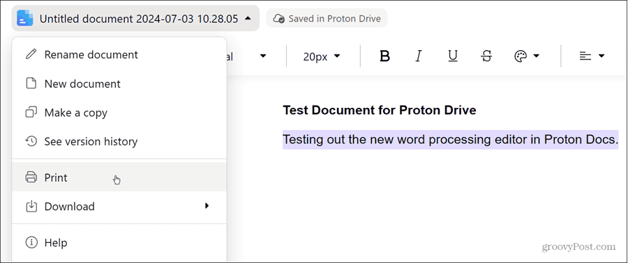 Modification d'un document texte dans Proton Docs