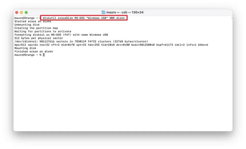Commande diskutil deleteDisk