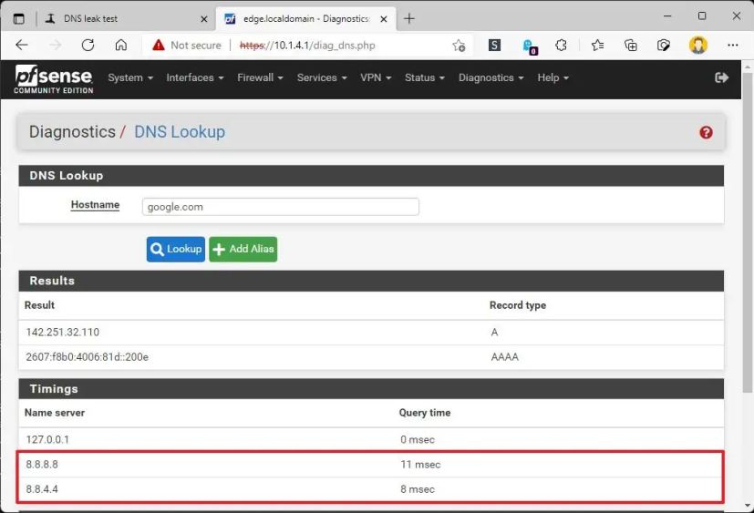 Outil de recherche DNS du routeur
