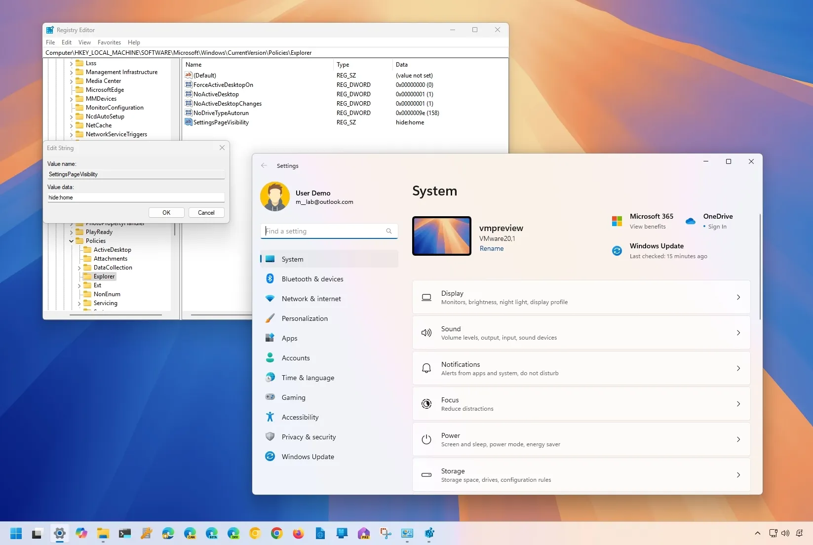 Comment supprimer la page d’accueil des paramètres sur Windows 11