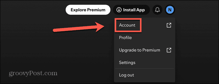 Menu du compte Spotify Menu du compte Spotify