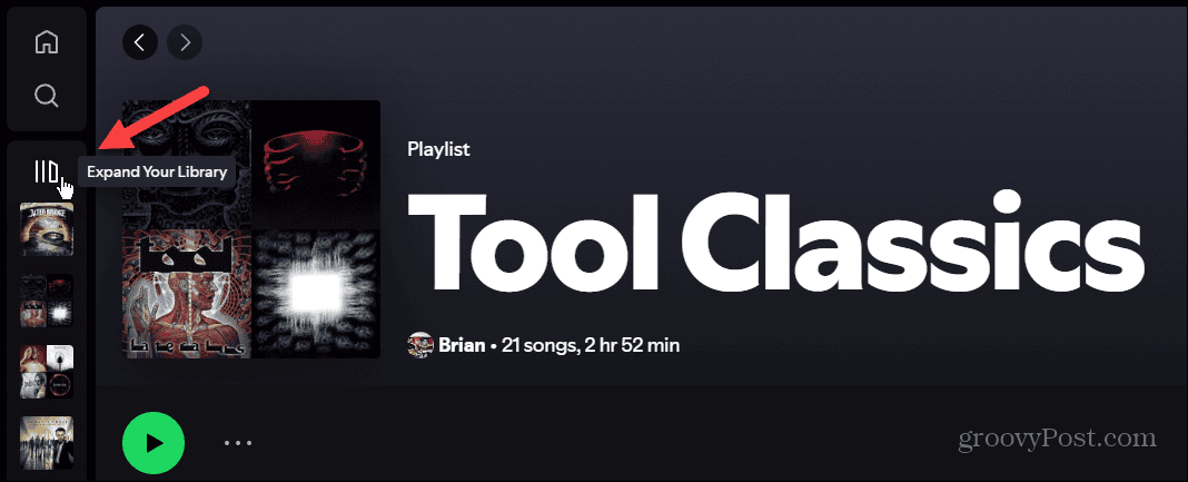 Option d'extension de votre bibliothèque Spotify