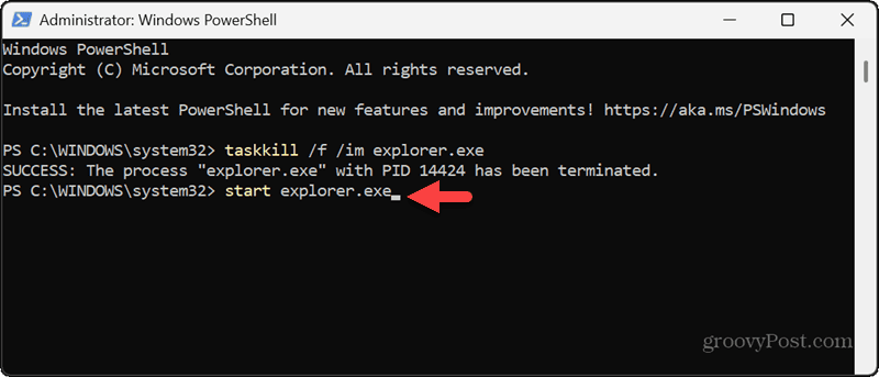redémarrer l'explorateur de fichiers depuis PowerShell