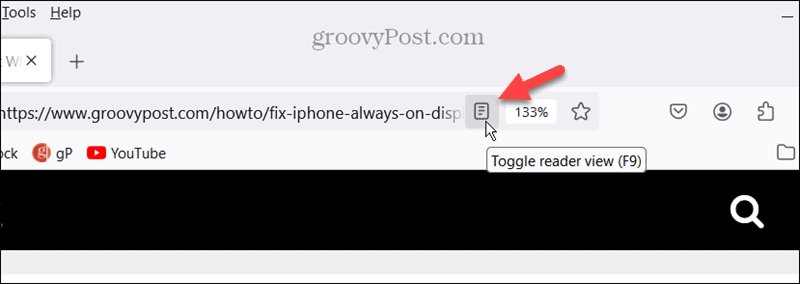bouton d'affichage du lecteur sur l'ordinateur Firefox